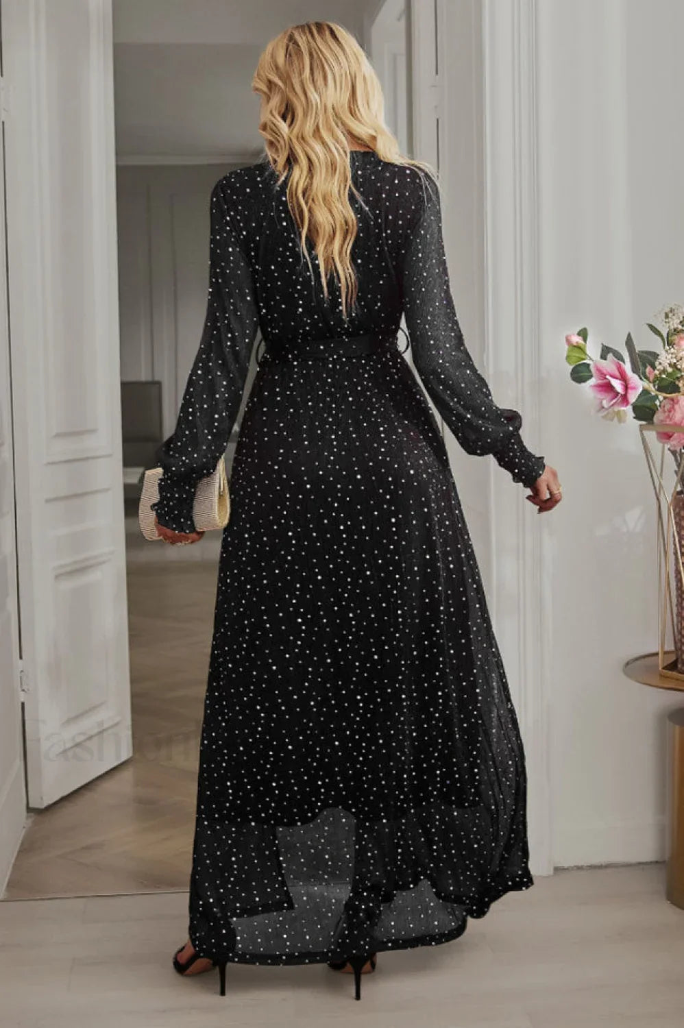 Leandra Front Split Charming Shimmer Maxi Dress