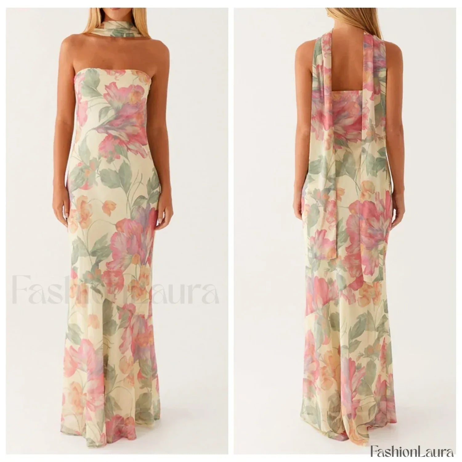 Leopard Strapless Mermaid Floral Dress
