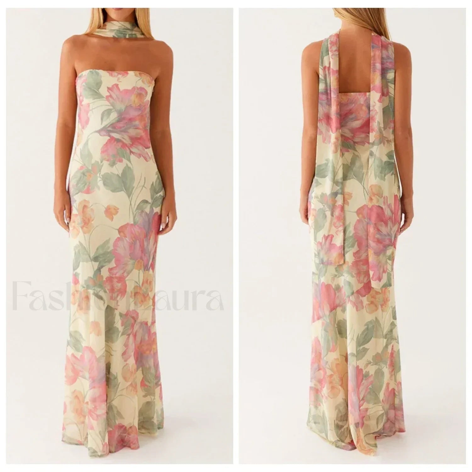 Leopard Strapless Mermaid Floral Dress