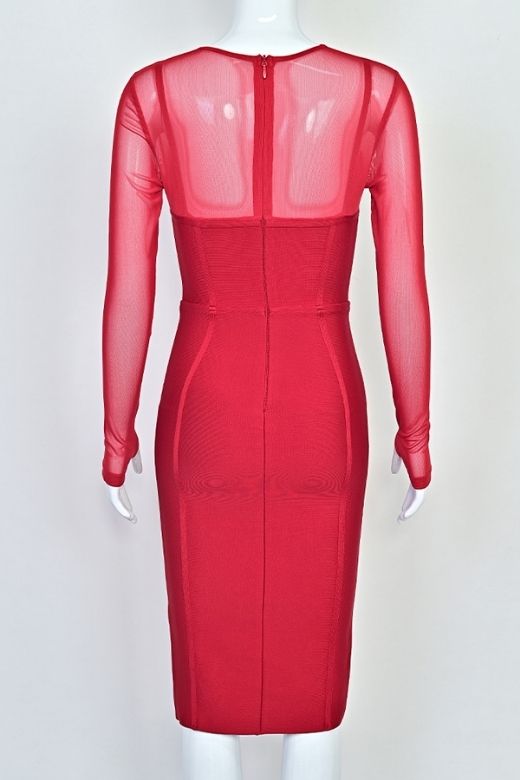 Lexi Long Sleeve Bodycon Midi Dress - Lipstick Red