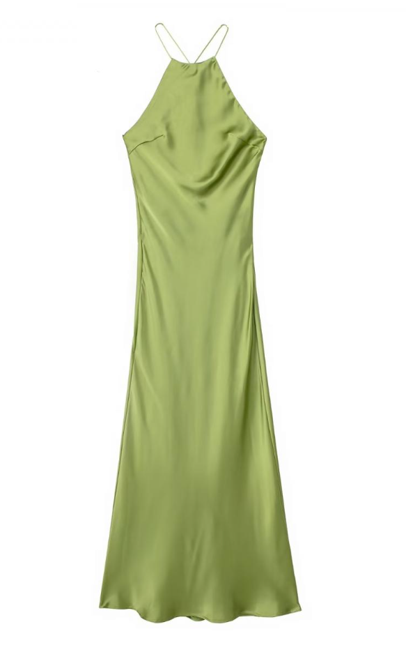 Salomé Premium Women's Spring Summer Satin Backless Long Dress Everyday Luxe Edit