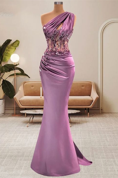 Lilac One-Shoulder Mermaid Prom Dress with Beads
