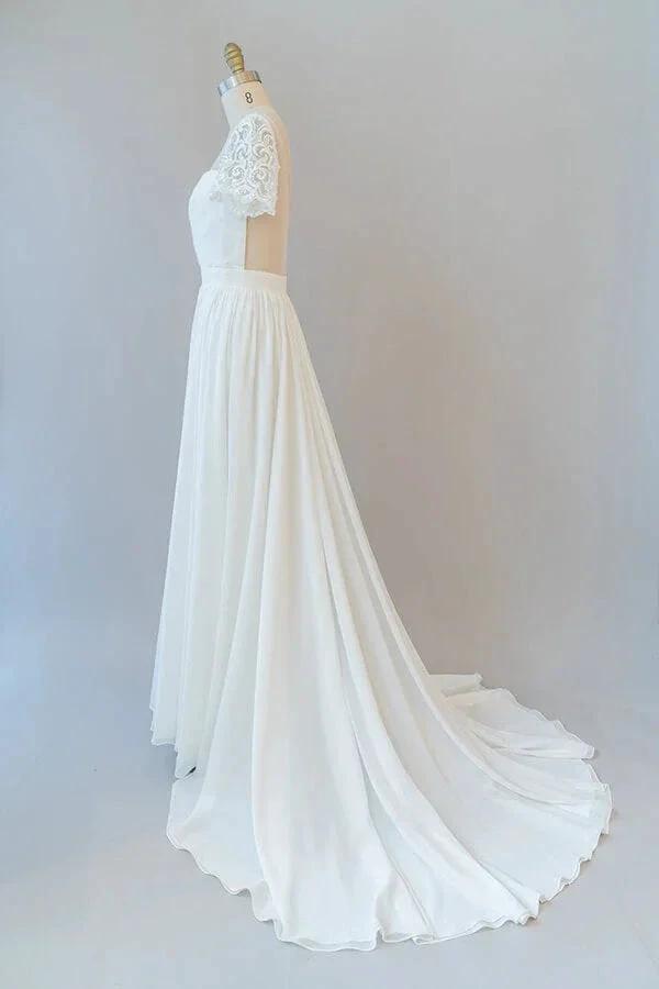Long A-line Chiffon Backless Wedding Dress with Sleeves (ZD14386)