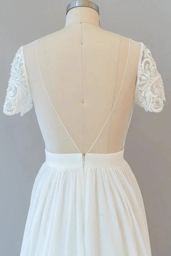 Long A-line Chiffon Backless Wedding Dress with Sleeves (ZD14386)