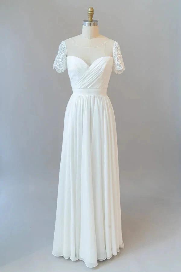 Long A-line Chiffon Backless Wedding Dress with Sleeves (ZD14386)