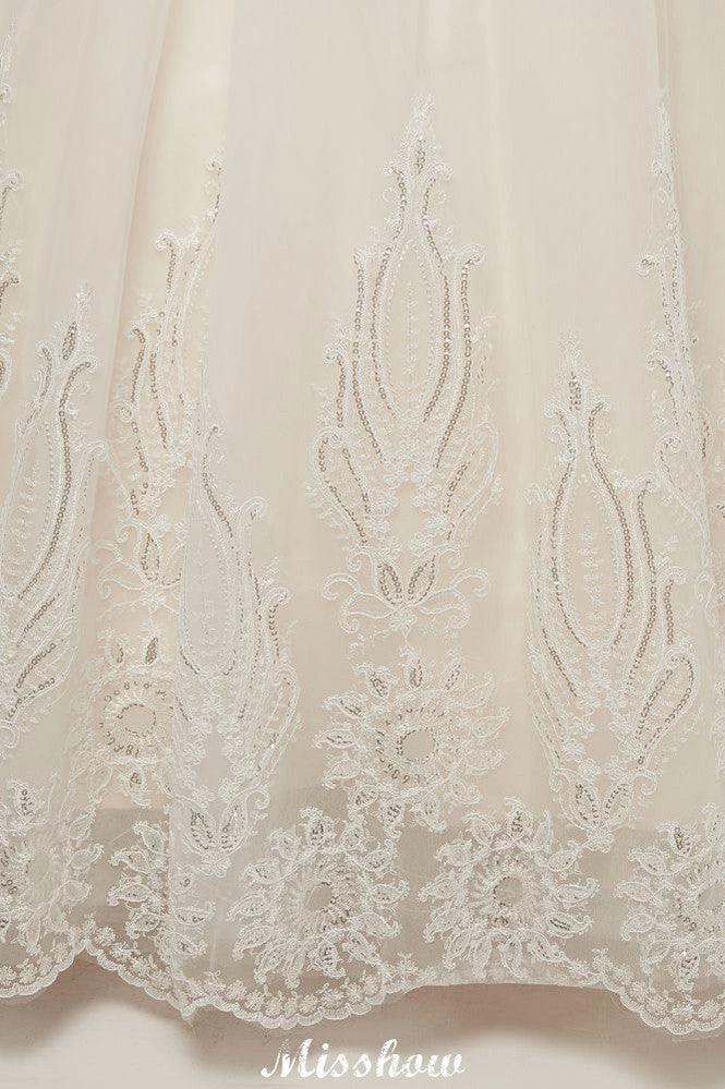 Long A-line High Neck Lace Appliques Short Sleeves Wedding Dresses with Lace-up (ZD13958)