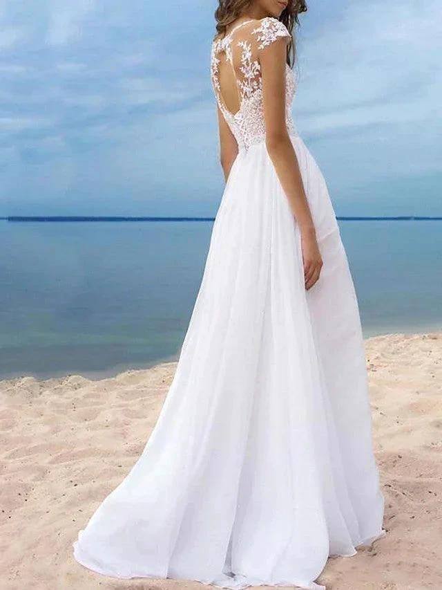 Long A-Line Off the Shoulder Chiffon Backless Wedding Dresses with Slit (ZD15933)