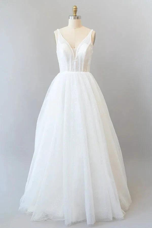 Long A-line Open Back Sequins Tulle Backless Wedding Dress (ZD15783)