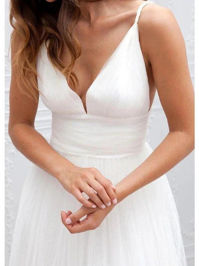 Long A-Line Spaghetti Strap Taffeta Tulle Chiffon Wedding Dresses (ZD14407)