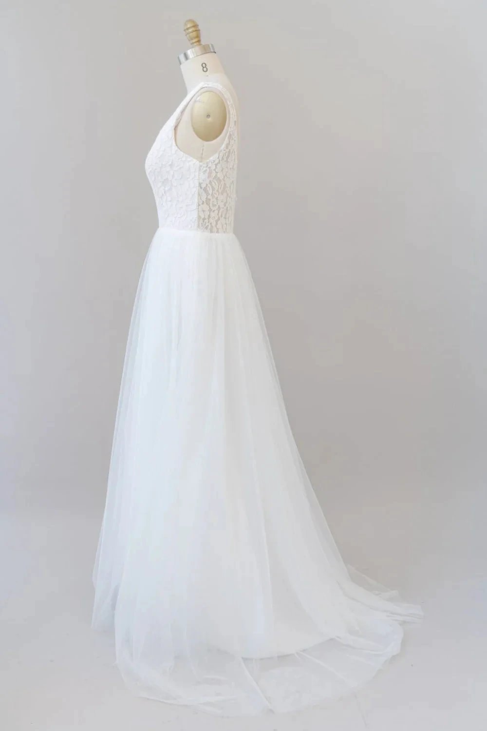 Long A-line Straps V-neck Chiffon Open Back Wedding Dress (ZD15973)