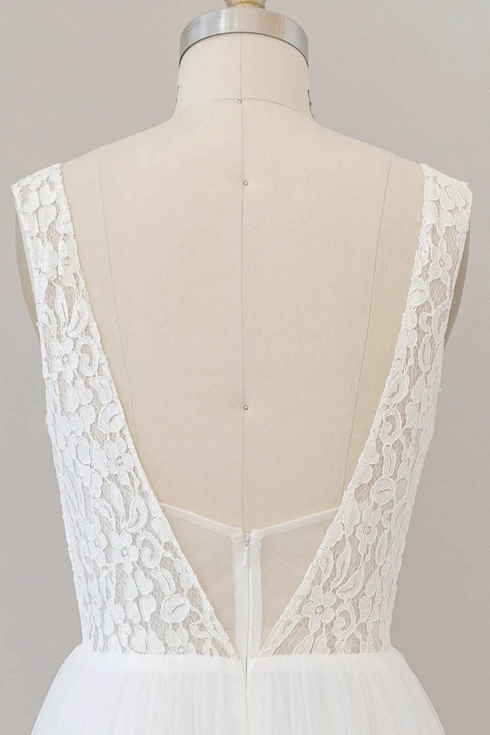 Long A-line Straps V-neck Chiffon Open Back Wedding Dress (ZD15973)