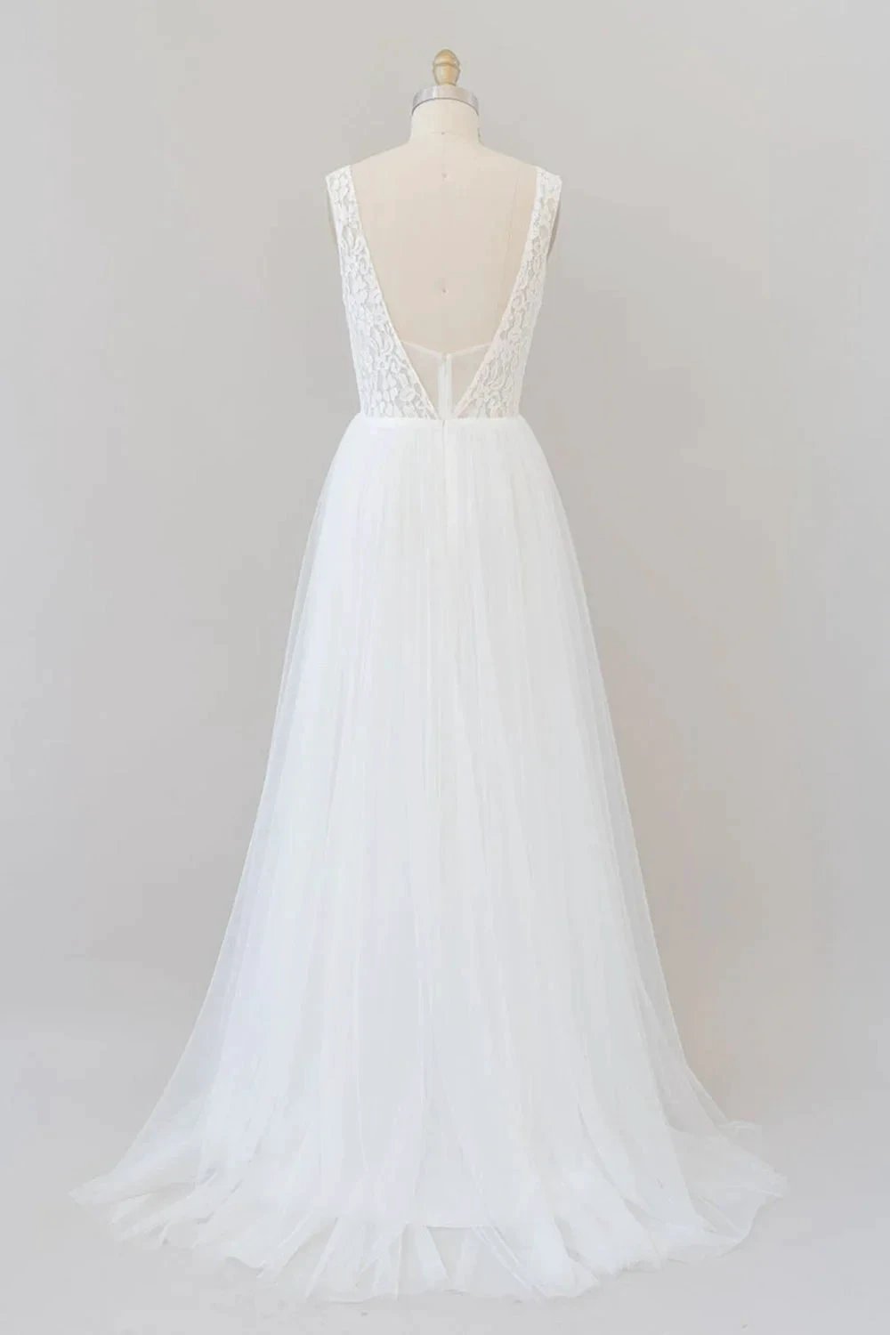 Long A-line Straps V-neck Chiffon Open Back Wedding Dress (ZD15973)
