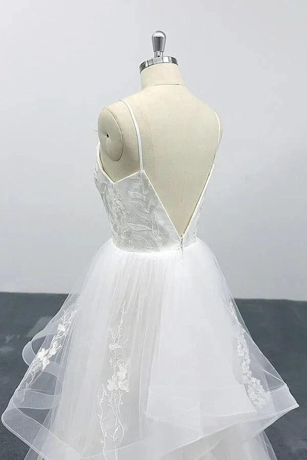 Long A-line Sweetheart Appliques Spaghetti Strap Tulle Wedding Dress (ZD15790)