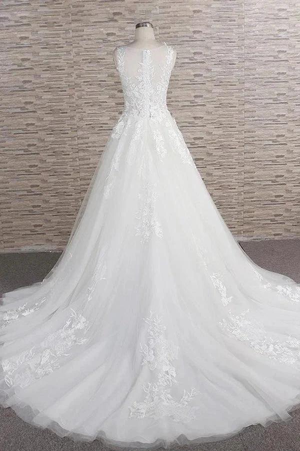Long A-line Sweetheart Applqiues Lace Tulle Wedding Dress (ZD15807)
