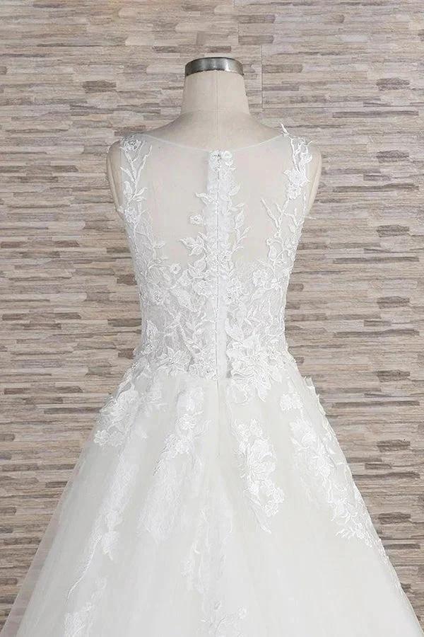 Long A-line Sweetheart Applqiues Lace Tulle Wedding Dress (ZD15807)