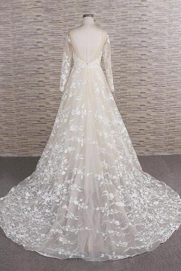 Long A-line Sweetheart Applqiues Tulle Wedding Dress with Sleeves (ZD15806)