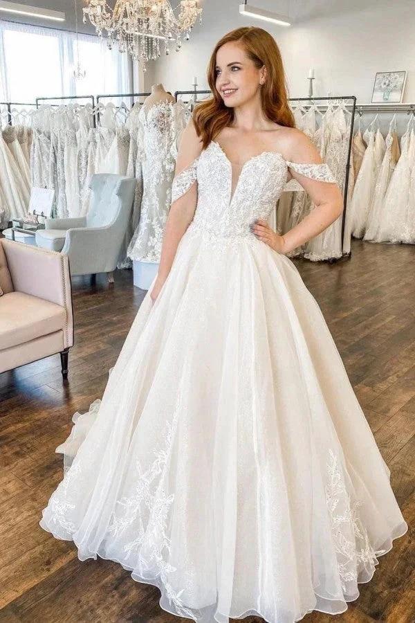 Long A-Line Sweetheart Off-the-Shoulder Backless Wedding Dress With Appliques Lace (ZD15067)