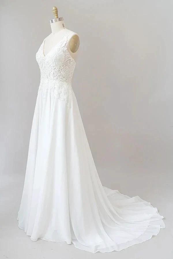 Long A-line Sweetheart Spaghetti Strap Appliques Chiffon Wedding Dress (ZD15779)