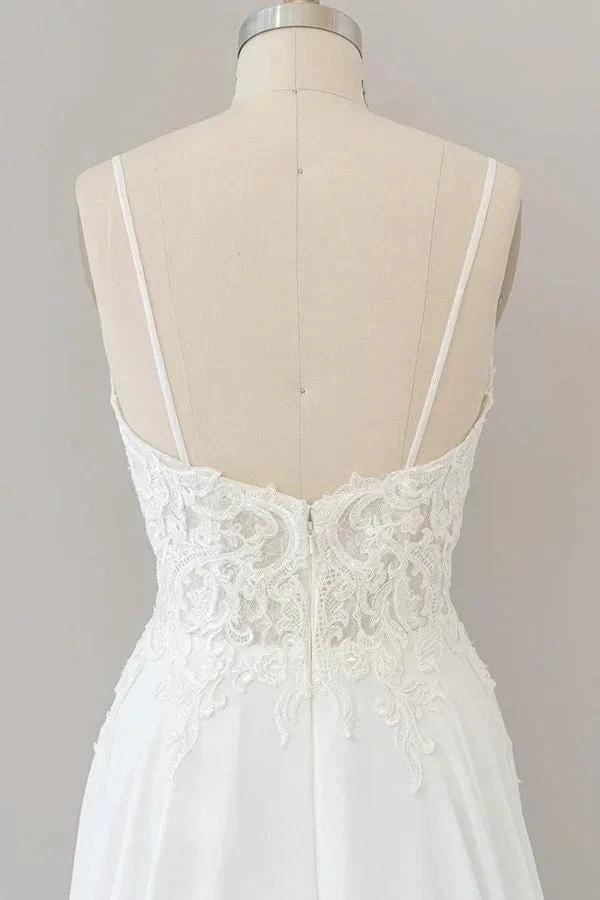 Long A-line Sweetheart Spaghetti Strap Appliques Chiffon Wedding Dress (ZD15779)