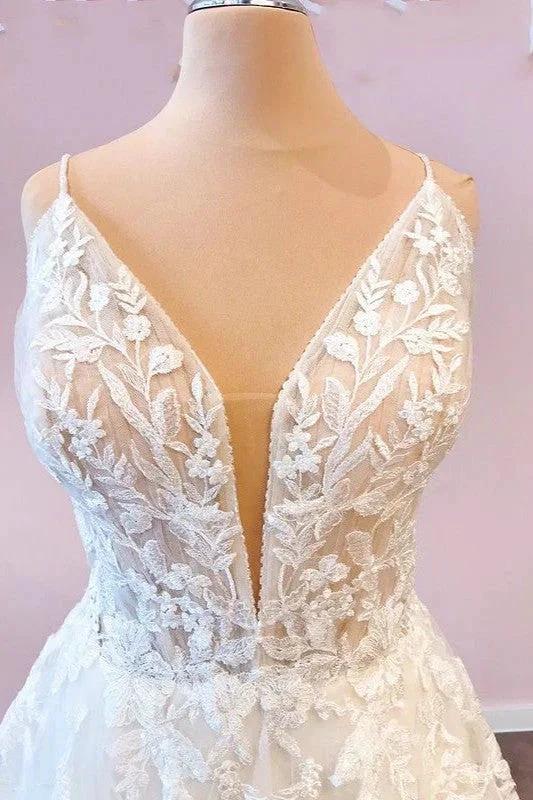 Long A-Line Sweetheart Spaghetti Straps Tulle Wedding Dress (ZD15233)