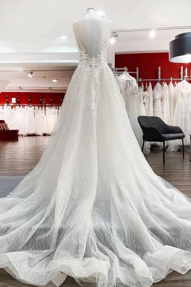 Long A-line Sweetheart Tulle Open Back Wedding Dress (ZD15251)
