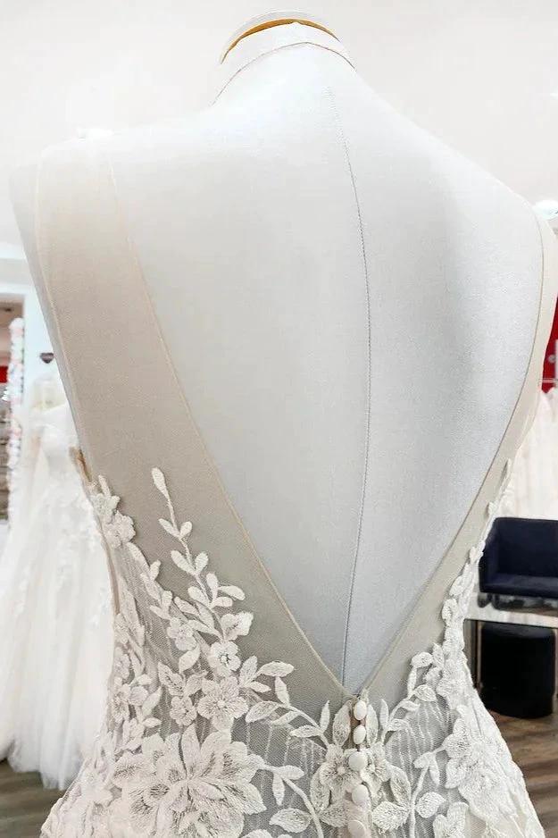 Long A-line Sweetheart Tulle Open Back Wedding Dress (ZD15251)