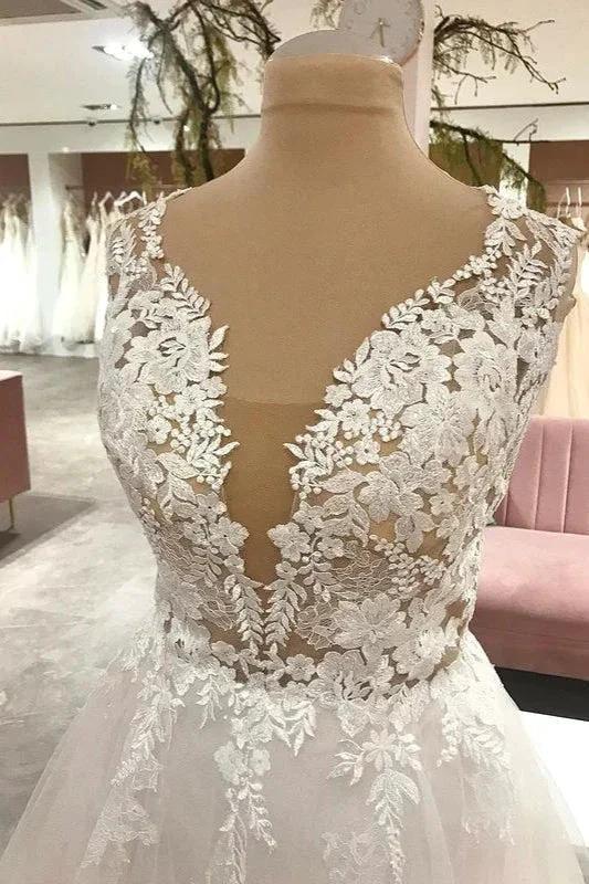Long A-Line Sweetheart Tulle Wedding Dress With Appliques Lace (ZD15224)