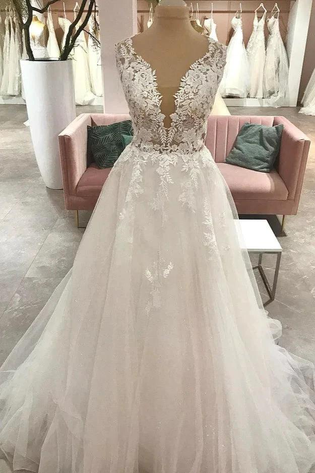 Long A-Line Sweetheart Tulle Wedding Dress With Appliques Lace (ZD15224)