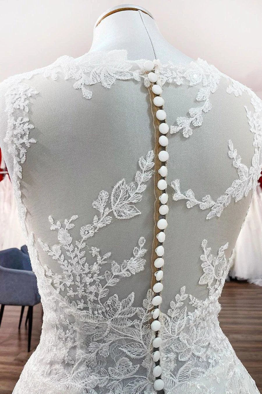 Long A-line Tulle Jewel Lace Appliques Wedding Dresses (ZD15254)