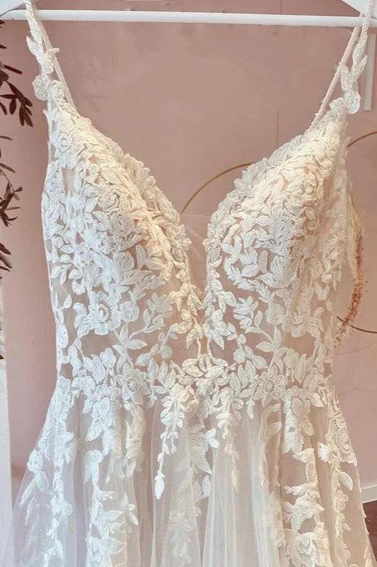 Long A-Line Tulle Sweetheart Appliques Lace Wedding Dress (ZD15205)
