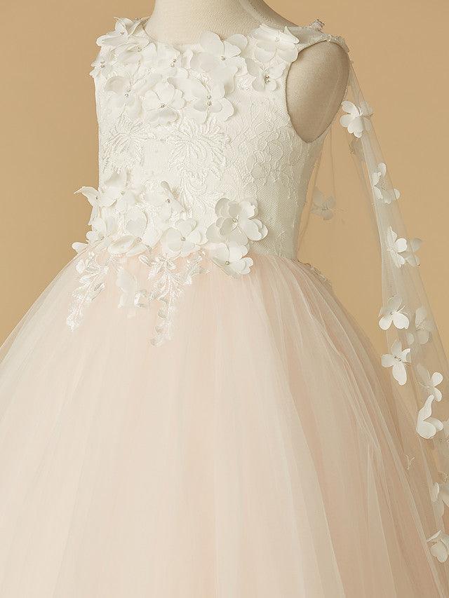 Long Ball Gown Lace Tulle Wedding Party Pageant Flower Girl Dresses - View 6 | VelvetHem