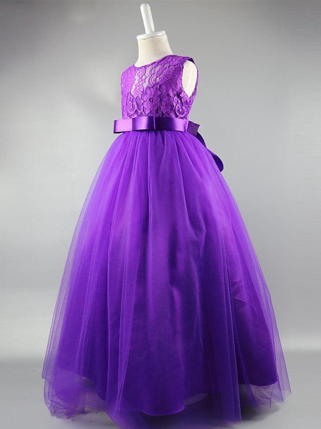 Long Ball Gown Satin Jewel Neck Wedding First Communion Pageant Flower Girl Dresses - View 14 | VelvetHem