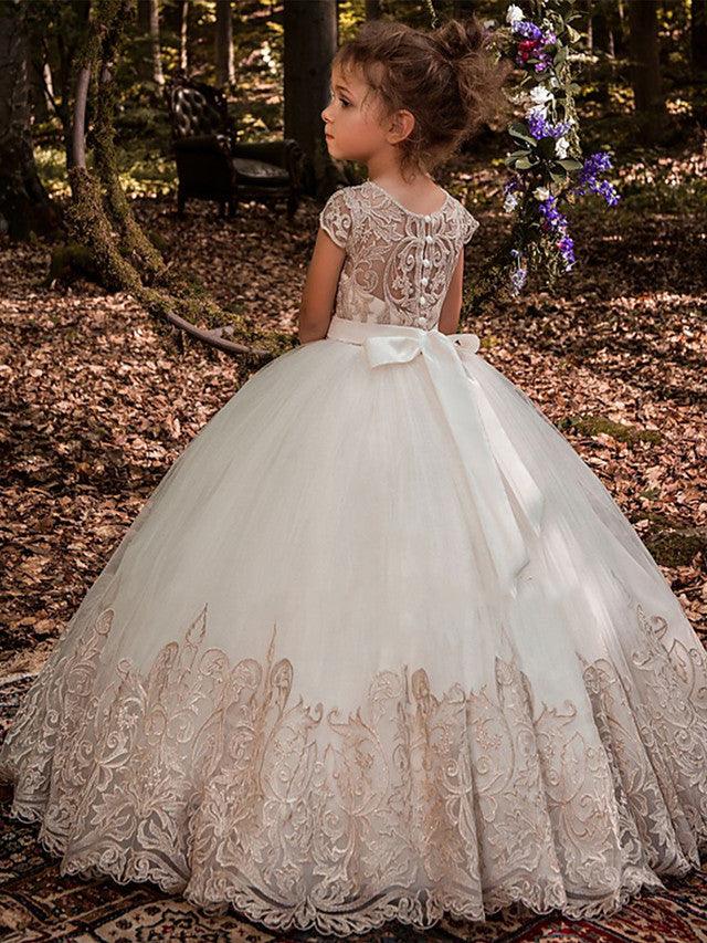 Long Ball Gown Sweep Brush Train Wedding Birthday Pageant Flower Girl Dresses - View 2 | VelvetHem