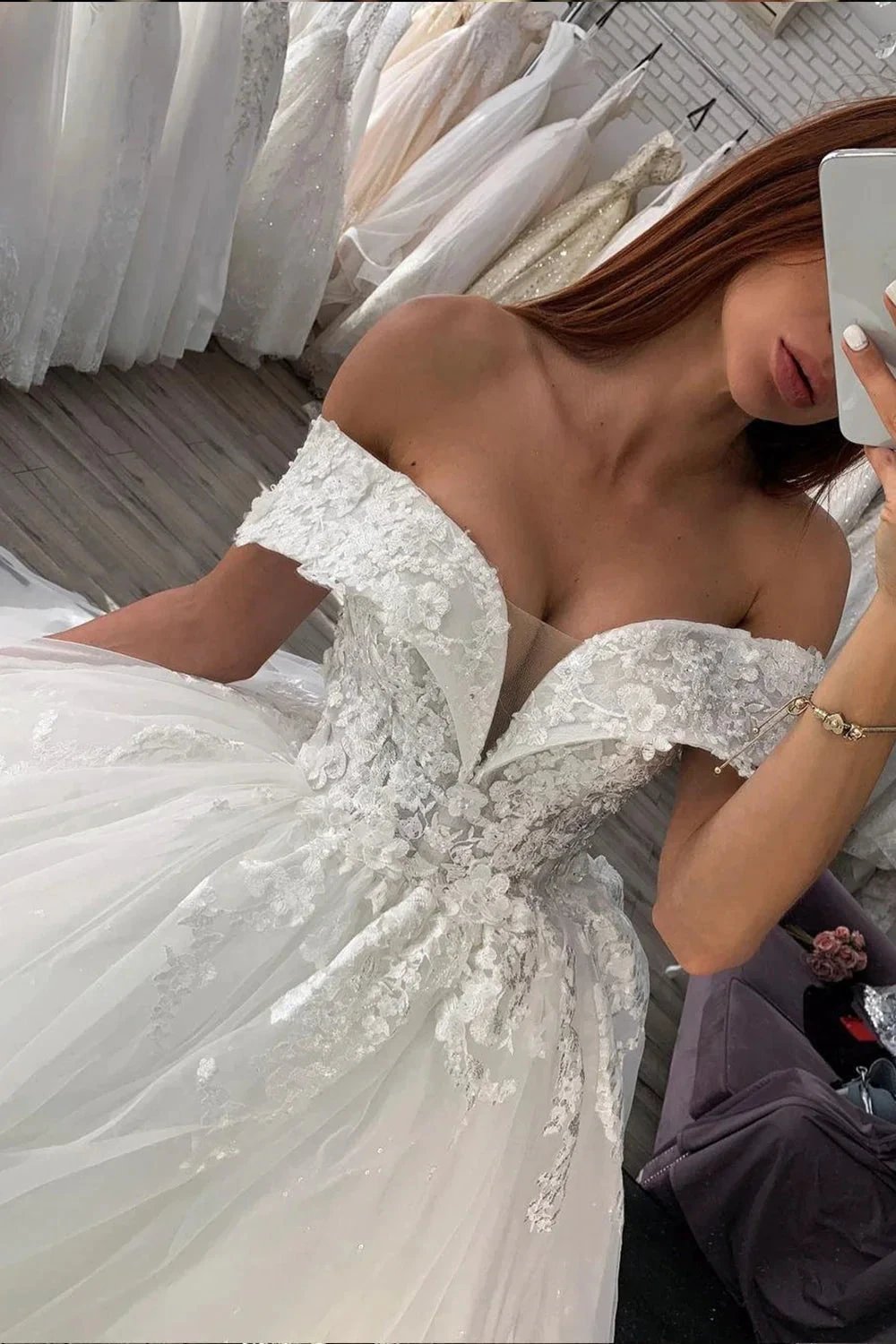 Long Ball Gown Sweetheart Off The Shoulder Satin Wedding Dress (ZD15992)
