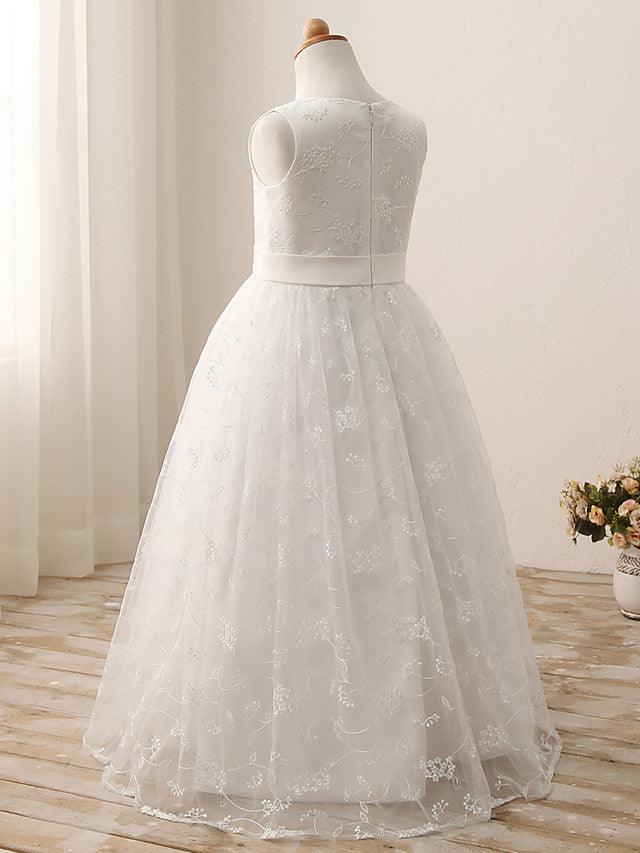 Long Ball Gown Tulle Cotton Jewel Neck First Communion Birthday Flower Girl Dresses - View 4 | VelvetHem