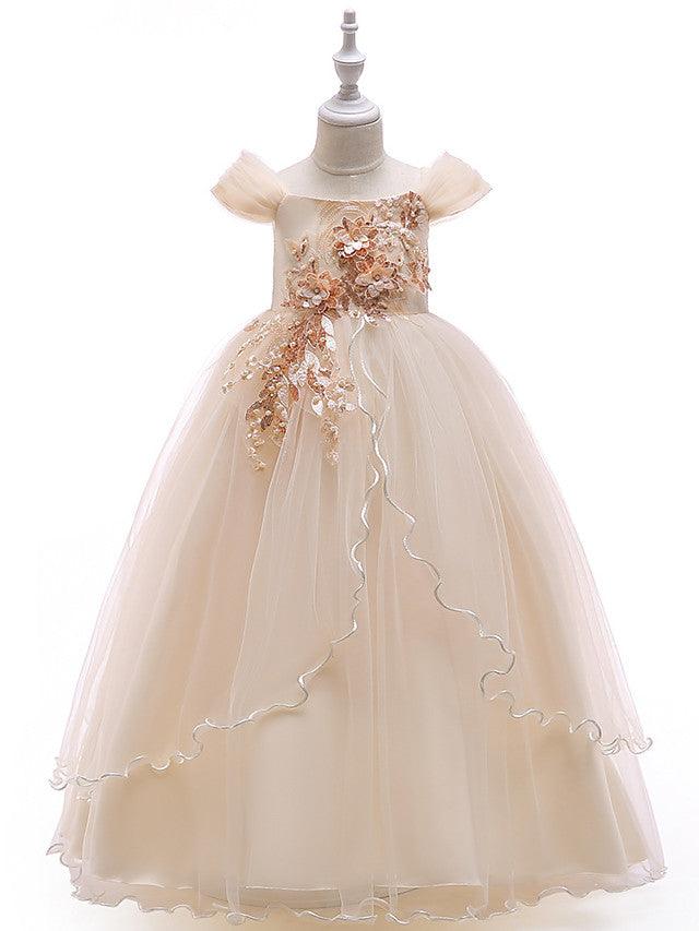Long Ball Gown Tulle Sleeveless Off The Shoulder Wedding Party Flower Girl Dresses - View 11 | VelvetHem