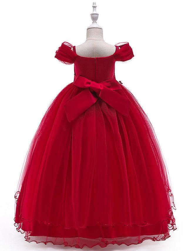Long Ball Gown Tulle Sleeveless Off The Shoulder Wedding Party Flower Girl Dresses - View 2 | VelvetHem
