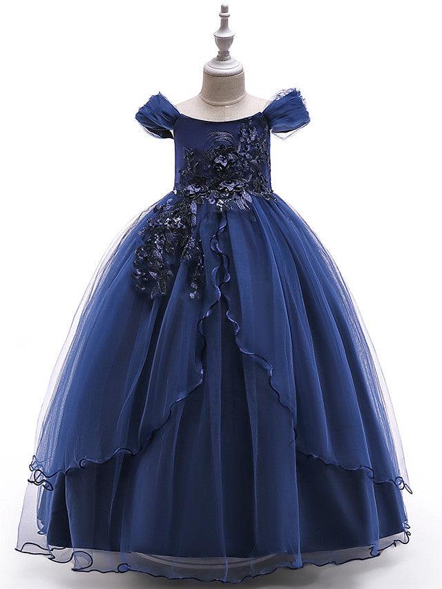 Long Ball Gown Tulle Sleeveless Off The Shoulder Wedding Party Flower Girl Dresses - View 7 | VelvetHem