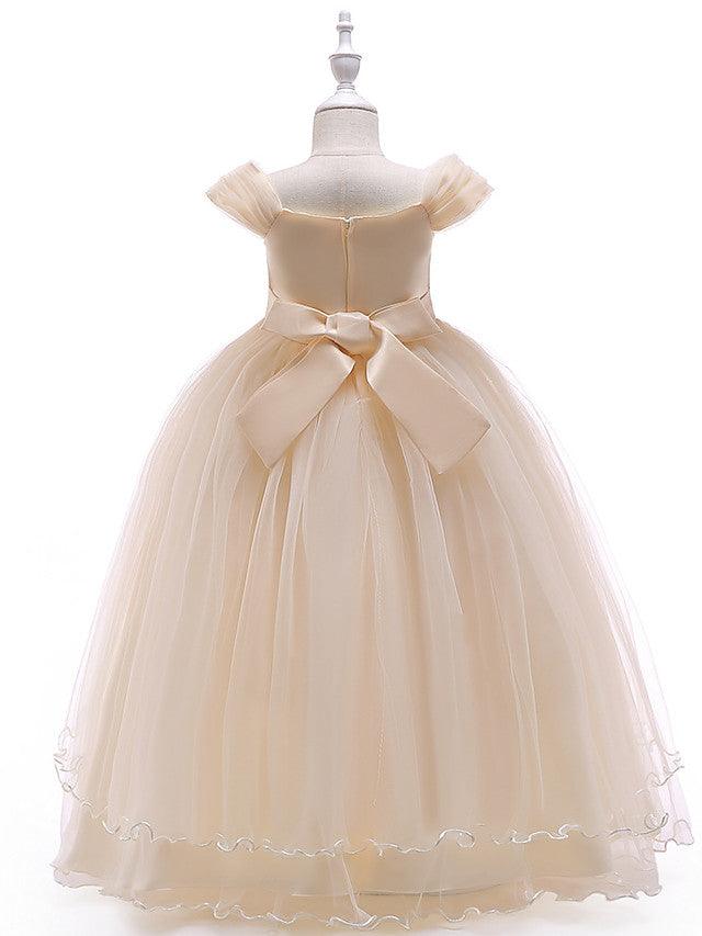 Long Ball Gown Tulle Sleeveless Off The Shoulder Wedding Party Flower Girl Dresses - View 8 | VelvetHem
