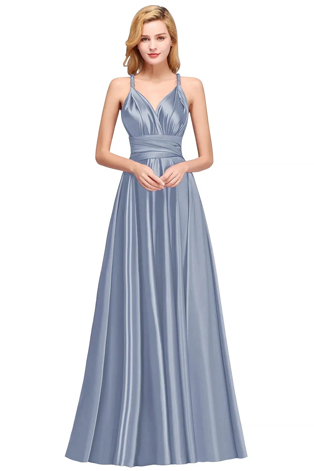 Spaghetti Straps Satin Long Bridesmaid Dresses Prom Party Gown by misshow.com