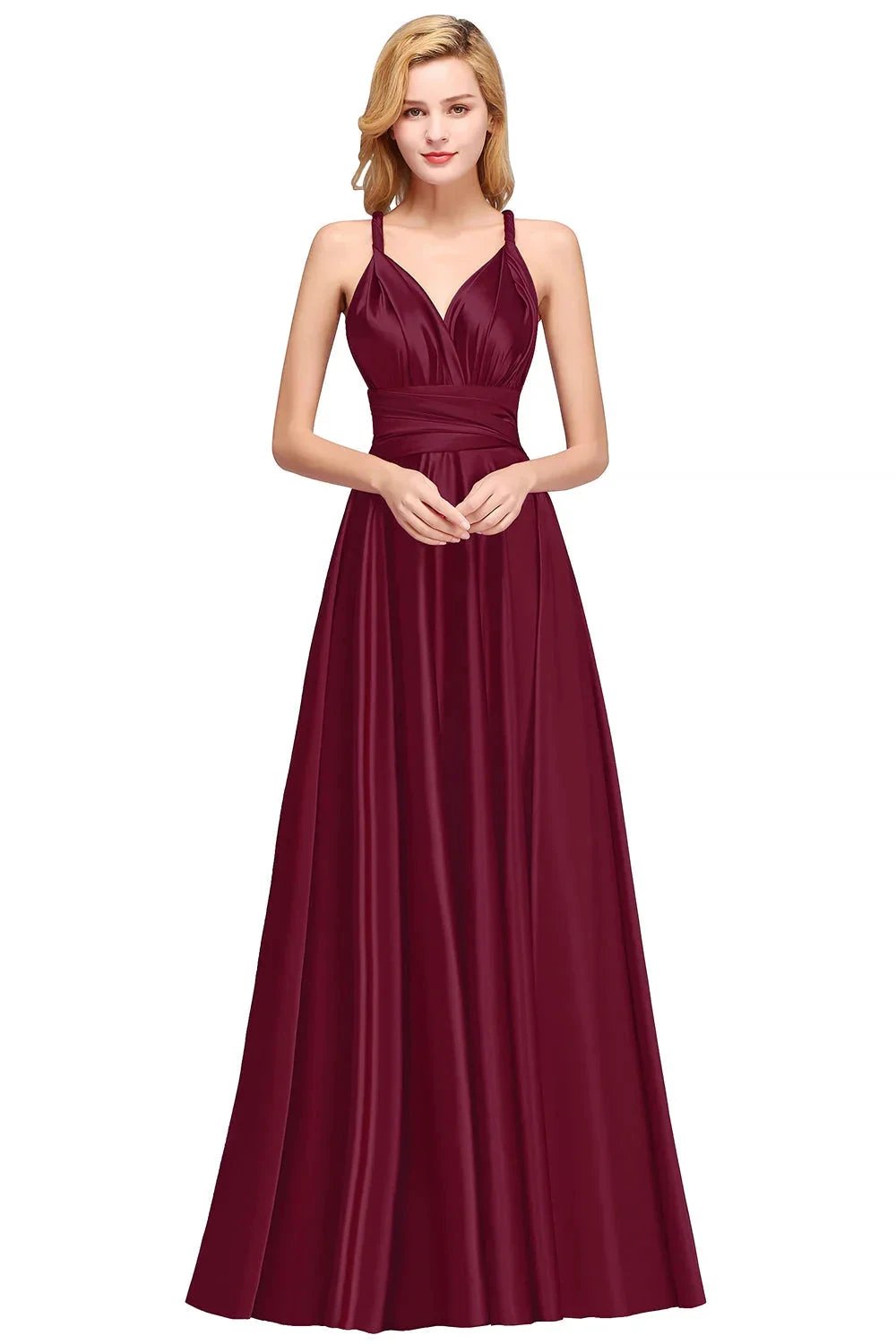 Spaghetti Straps Satin Long Bridesmaid Dresses Prom Party Gown by misshow.com