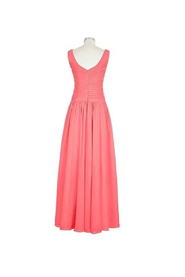 Long Chiffon Straps V-neck Bridesmaid Dresses (ZD13192)