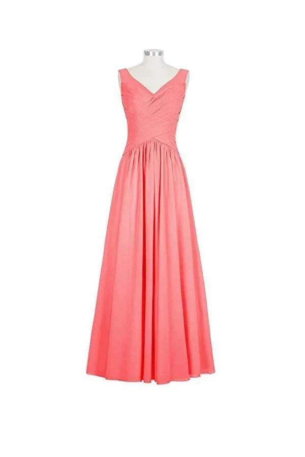 Long Chiffon Straps V-neck Bridesmaid Dresses (ZD13192)