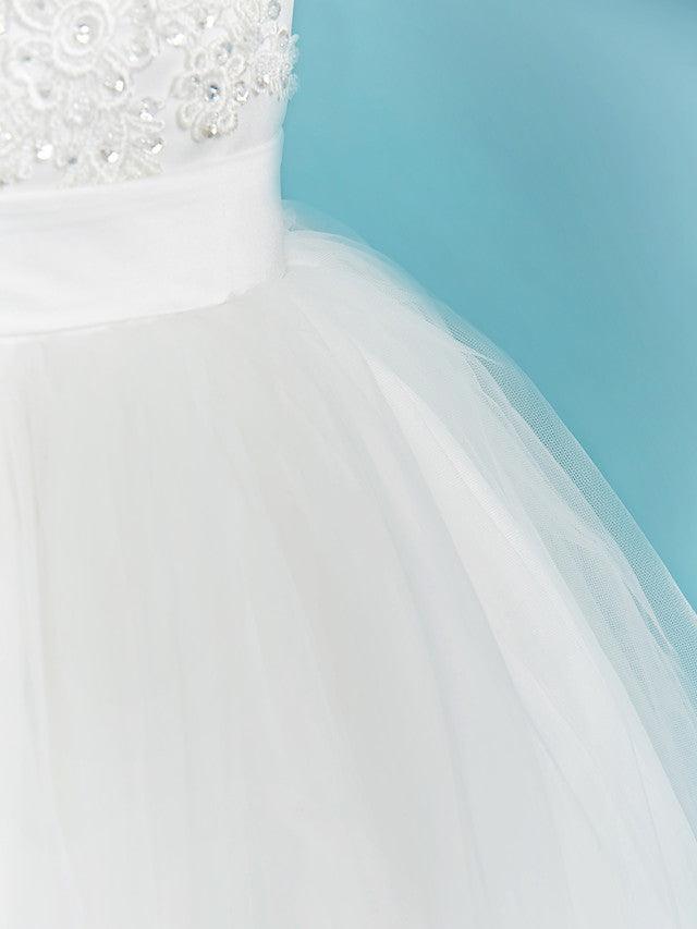 Long Flower Girl Dresses Ball Gown Crew Neck Lace Tulle Junior Bridesmaid Dress - View 6 | VelvetHem