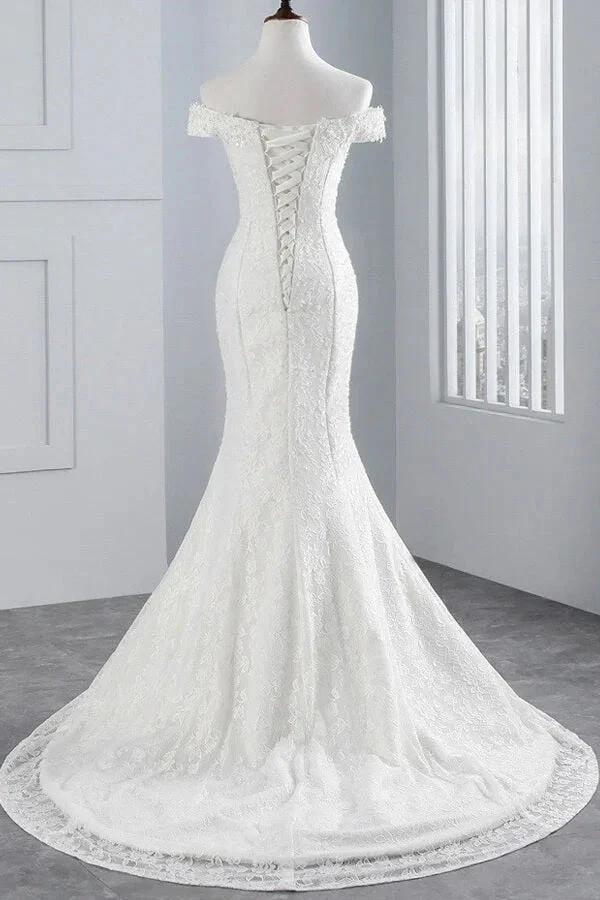 Long Mermaid Lace Off Shoulder Lace-up Wedding Dress (ZD14413)
