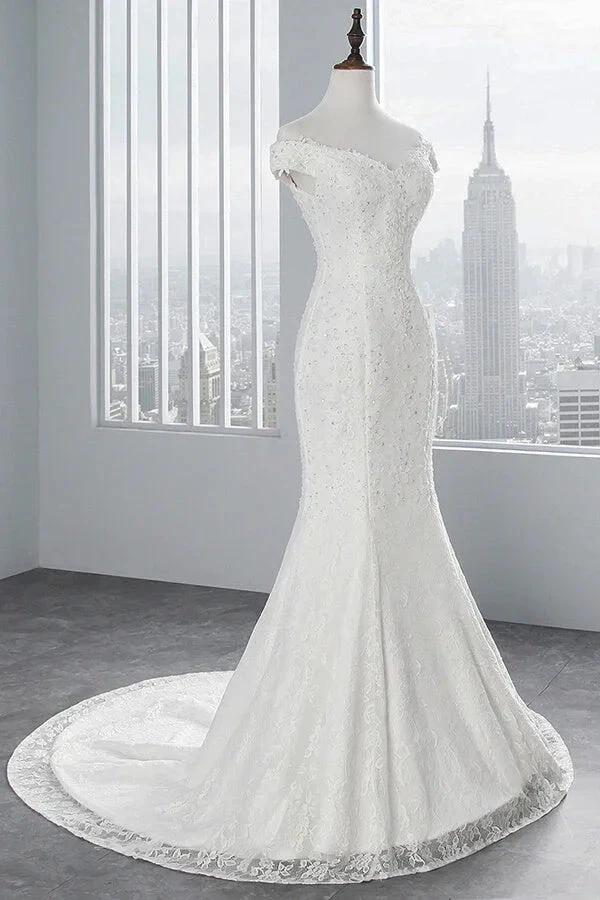 Long Mermaid Lace Off Shoulder Lace-up Wedding Dress (ZD14413)