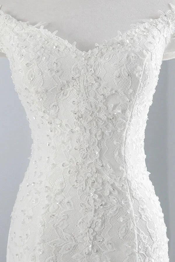 Long Mermaid Lace Off Shoulder Lace-up Wedding Dress (ZD14413)