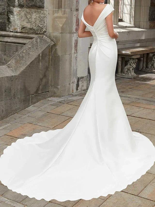 Long Mermaid Off the Shoulder Satin Wedding Dresses (ZD15970)