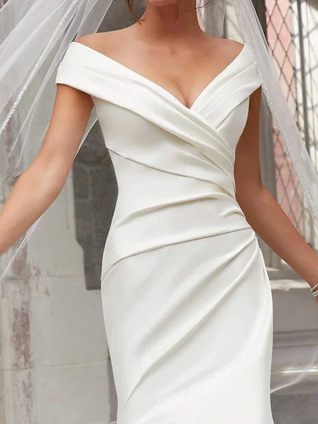 Long Mermaid Off the Shoulder Satin Wedding Dresses (ZD15970)