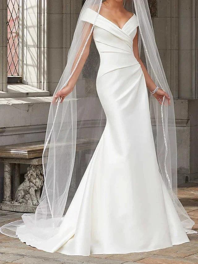 Long Mermaid Off the Shoulder Satin Wedding Dresses (ZD15970)